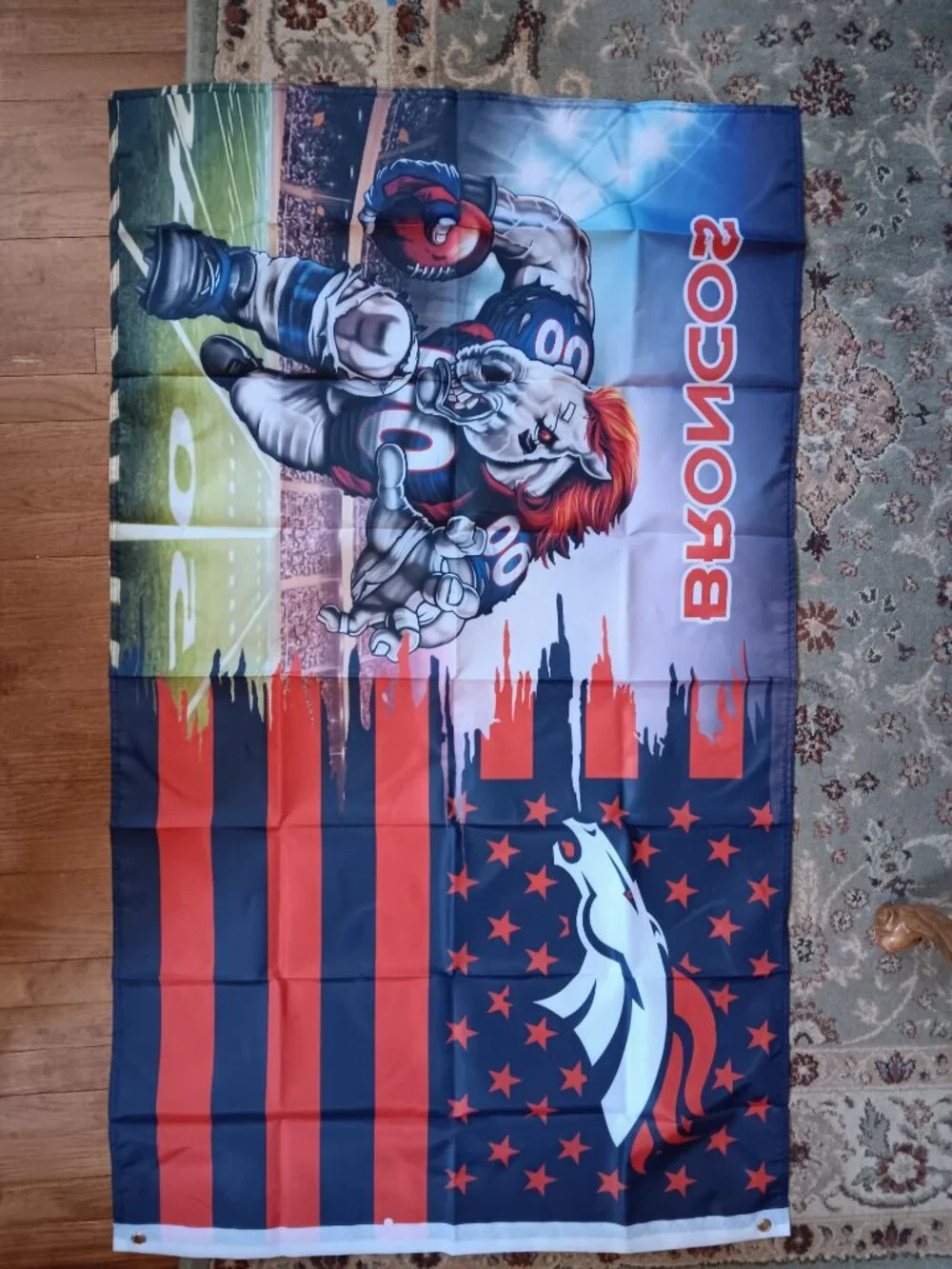 Denver Broncos NFL 3X5 Feet American Flag Banner Pole or Wall Decor